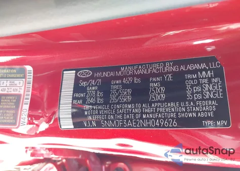 2022 Hyundai Tucson Sel z USA, uszkodzony, nr VIN 5NMJF3AE2NH049626